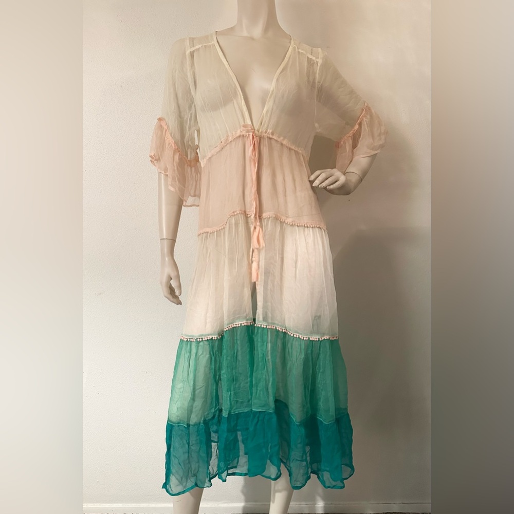 NFC Nordstrom Silk Chiffon Robe Kaftan sz XS/S *never worn